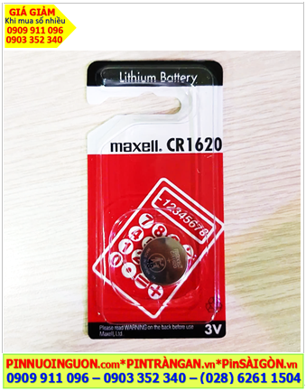 Maxell CR1620-BP1, Pin 3v lithium Maxell CR1620-BP1 (Vỉ đỏ, Xuất xứ NHẬT)